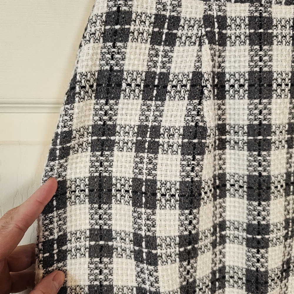Vintage Tweed Knit Plaid Velvet Checkered Button Down Peplum Blazor Skirt Set - Picture 6 of 16